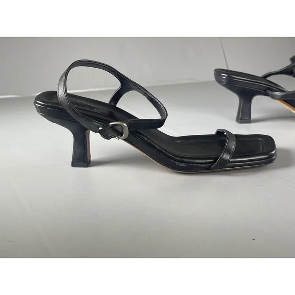 Vince Sandals Womens Size 8 Black Leather Square Toe Slingback Kitten Heel - Picture 5 of 11